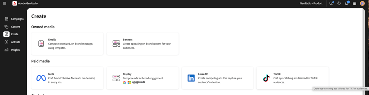 het kanaal van TikTok in het Create werkschema
