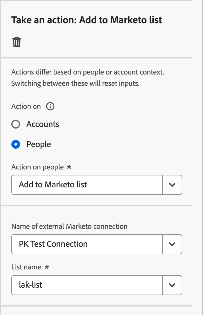 ​ neem een actie - voeg aan de lijst van Marketo toe ​