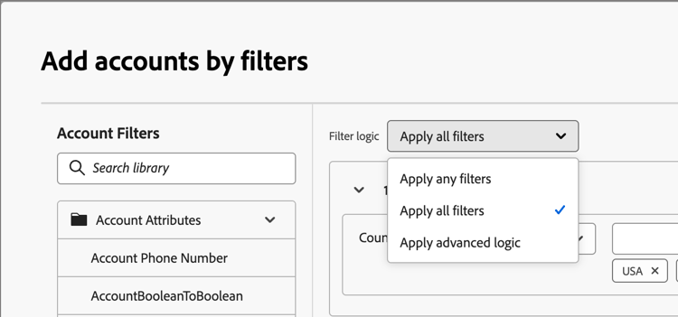 ​ logica van het de lijstfilter van de Rekening ​