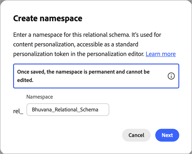 ​ standaardnamespace in Create namespace dialoog ​