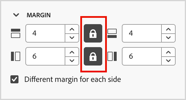 ​ de marges van het Slot voor top-bottom en linker-juiste marge ​