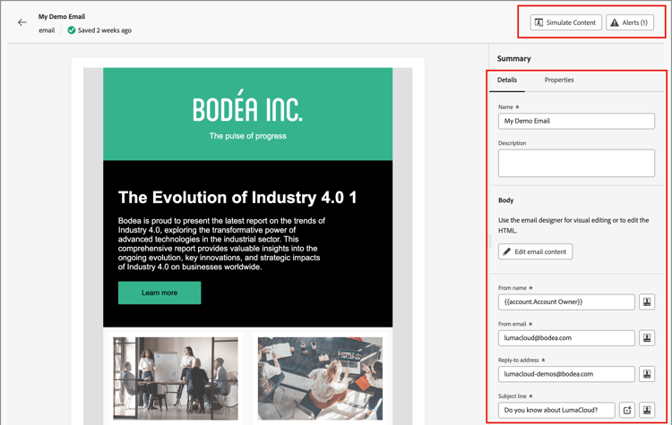 ​ open e-mail om updates te maken ​
