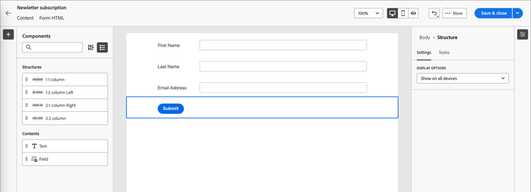 ​ Standaard vorminhoud ​