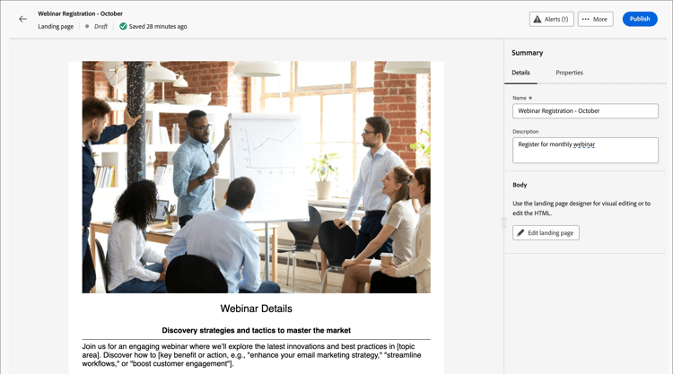 ​ Details voor het landen van pagina met de status van het Ontwerp ​