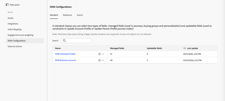 ​ Standaard klassen tabel die configuratie XDM ​