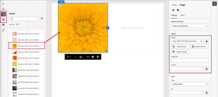 ​ Sleep een intern element op het canvas en pas de montages ​