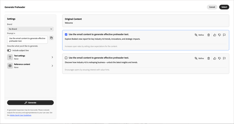 ​ AI Medewerker - e-mail preheader geproduceerde varianten ​
