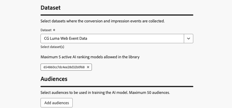 ​ de selectie van de Dataset voor omzetting en impressiegerelateerde gebeurtenissen ​
