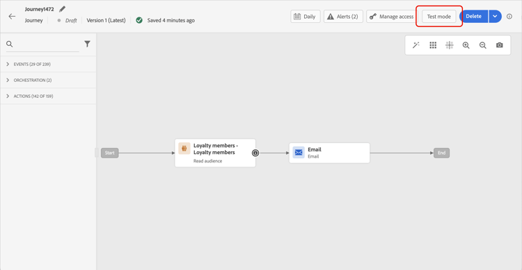 de modusinterface van de Test voor Gelezen activiteit van het Publiek met de selectie van het testprofiel