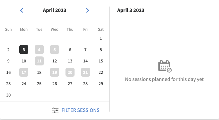 Sessies op kalender zonder toegepaste filters