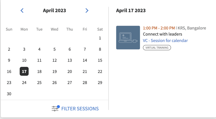 Sessies op kalender met toegepaste locatiefilters