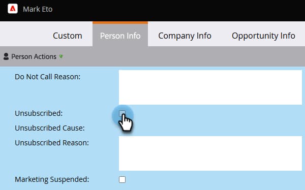 ontruimend unsubscribe doos in een persoonverslag