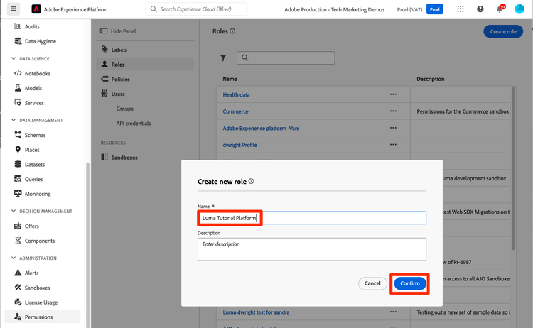 creeer een rol in Experience Platform