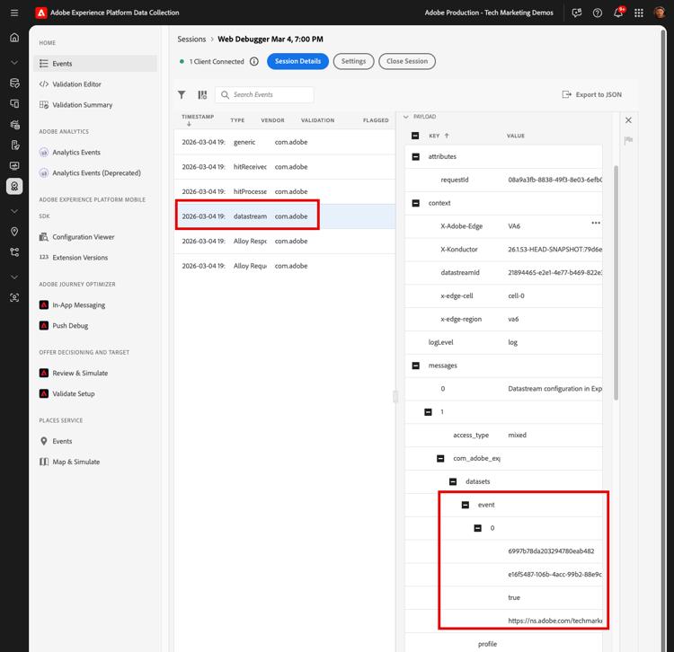 datastream config voor Platform in Assurance