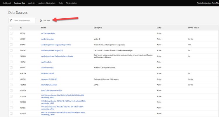 de Gegevensbronnen van de Audience Manager van Adobe Experience Platform