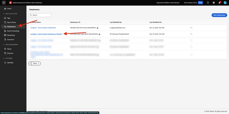 klik het pictogram DataStream in de linkernavigatie