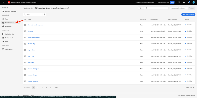 Homepage van de Elementen van Gegevens