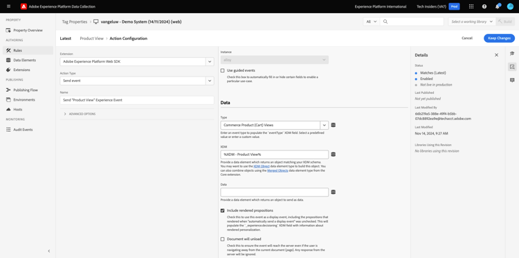 verzendt de actie van de Gebeurtenis