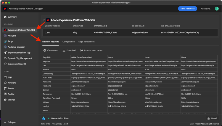 Debugger AEP de uitbreiding van SDK van het Web van AEP
