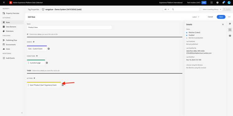 verzendt de actie van de Gebeurtenis