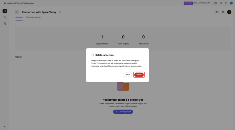 ​ de bevestigingsdialoog om een verbinding te schrappen.