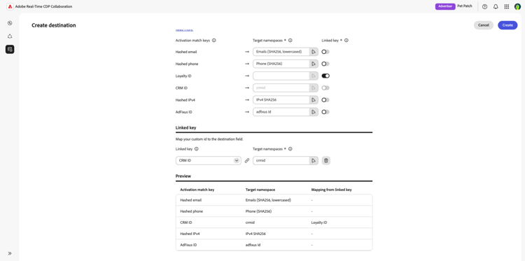 de sectie van de Voorproef in Create bestemmingswerkschema.