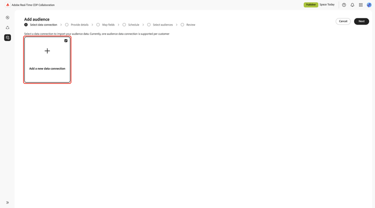 Add publiek werkruimte met Add een nieuwe benadrukte optie van de gegevensverbinding.