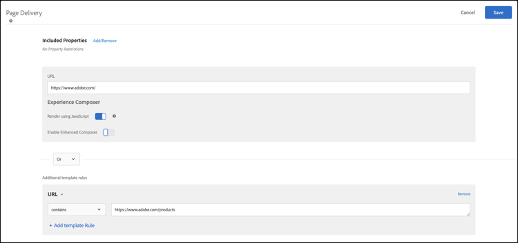 Dialoogvenster Opties voor paginaaflevering