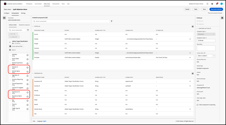 Opties voor namen en id's in Customer Journey Analytics