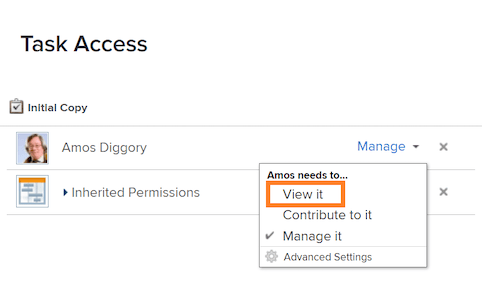 Task Access window