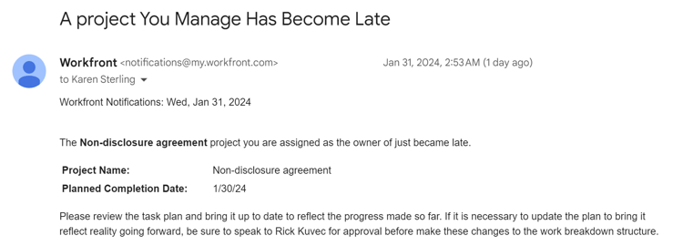 Project werd late e-mail