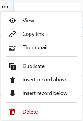 Contextueel menu voor verslagrij