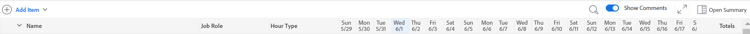 de toolbar van Timesheet