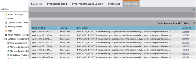 Fouten door gedetecteerde duplicaten.