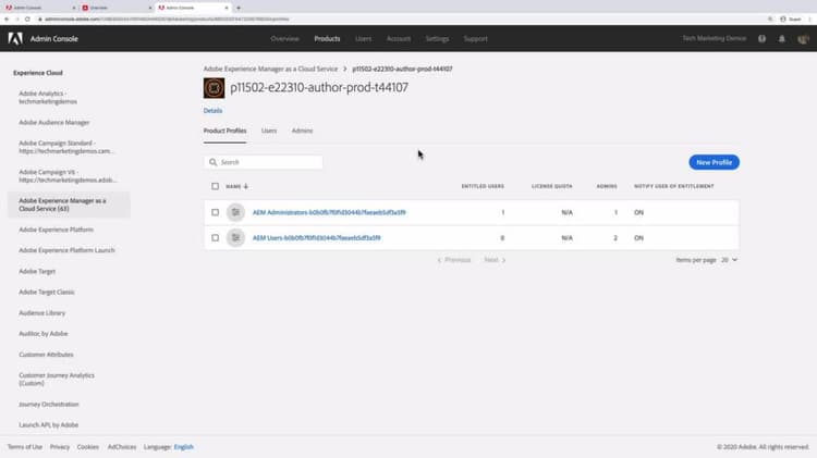 Adobe IMS-productprofielen en -AEM