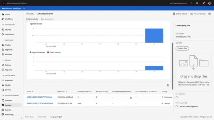 Datasets en samenvattingsgegevens maken in Adobe Experience Platform