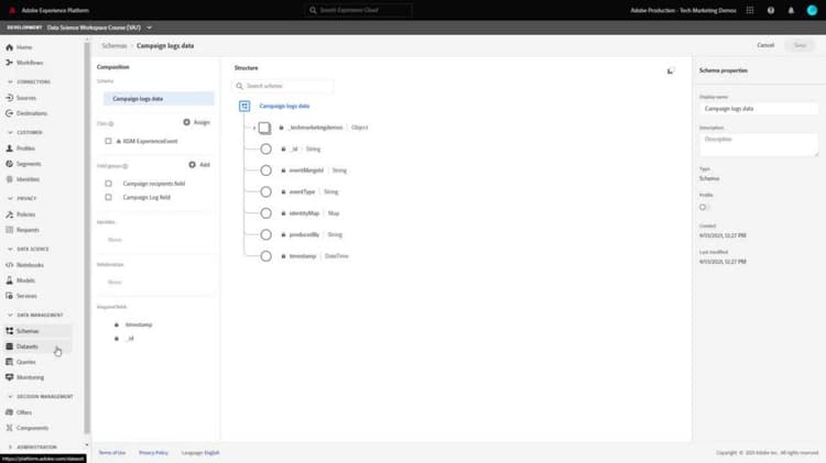 Een campagnelogboekschema en campagnegegevensset in Adobe Experience Platform maken