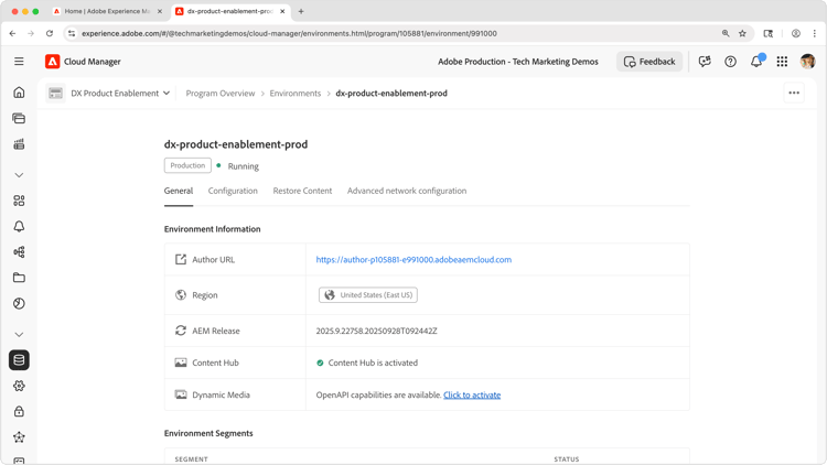 ​ Schermafbeelding van Verifieer en activeer de Dynamische mogelijkheden van Media OpenAPI ​