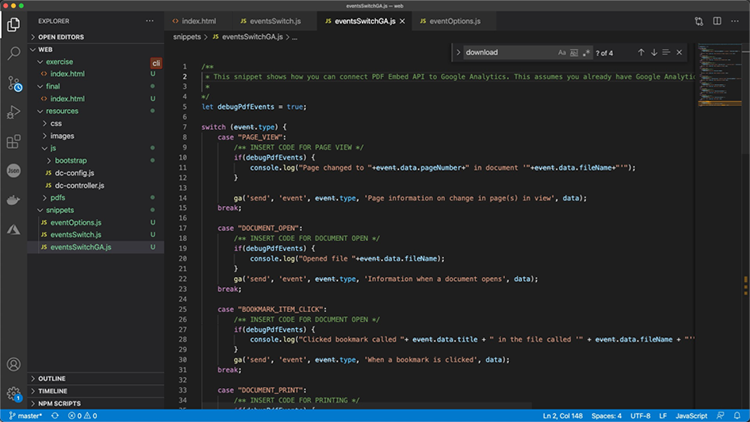 Captura de tela do código Adobe Analytics