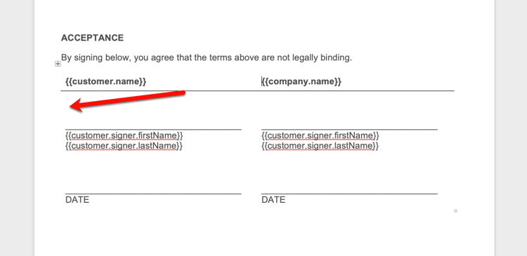 Captura de tela de onde a assinatura precisa ir