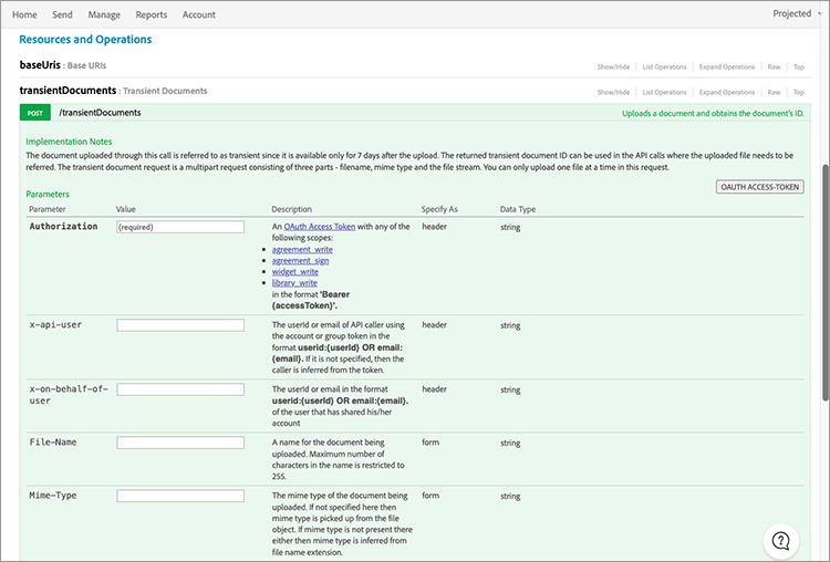 Captura de tela de onde selecionar o OAUTH ACCESS-TOKEN