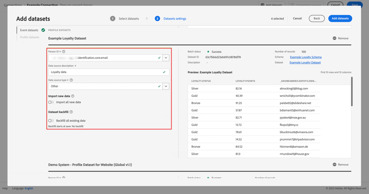 Configurar conjuntos de dados