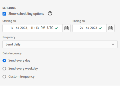 Selecione a frequência para agendar seu relatório.