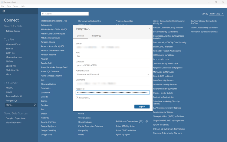 Caixa de diálogo Entrar do Tableau