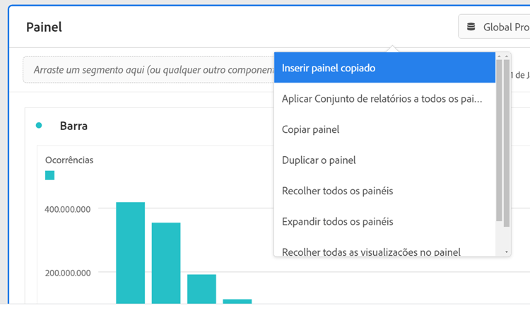 As opções disponibilizadas ao clicar com o botão direito em um cabeçalho de painel.