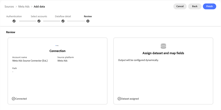 Revisão do conector de origem do Meta Ads