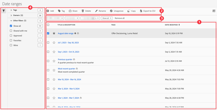 Interface de intervalos de datas