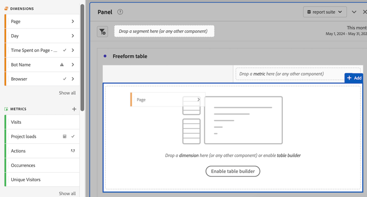 Adicionar dimensões a um projeto