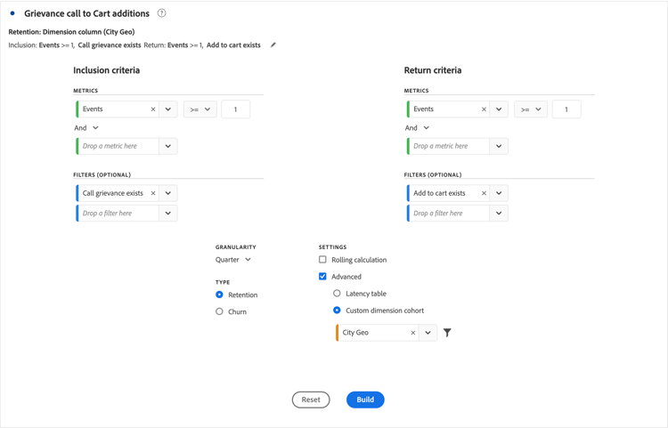 Configurar uma tabela de coorte