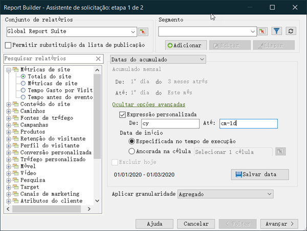 Captura de tela mostrando a opção Personalizar expressão selecionada.